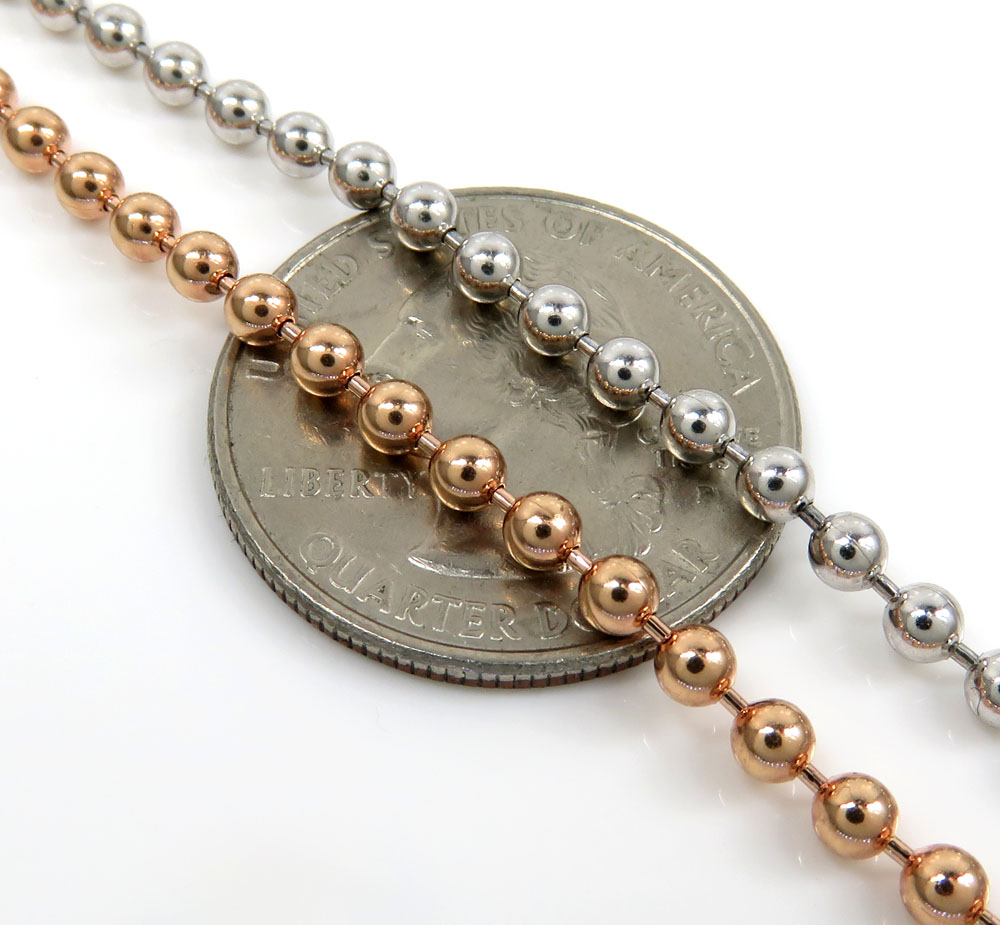 14k white or rose gold smooth ball link chain 20-28 inches 3mm - Image 2