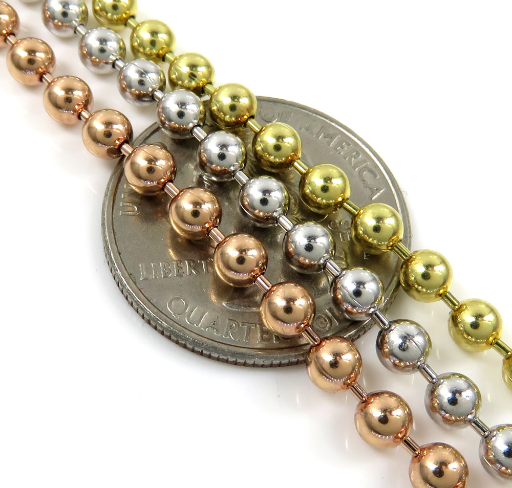 14k white rose or yellow gold smooth ball link chain 20-30 inches 4mm