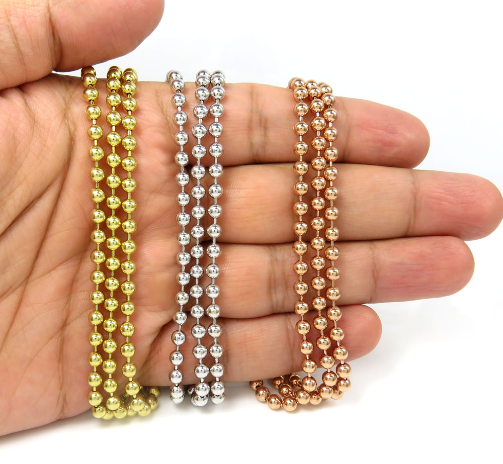 14k white rose or yellow gold smooth ball link chain 20-30 inches 4mm