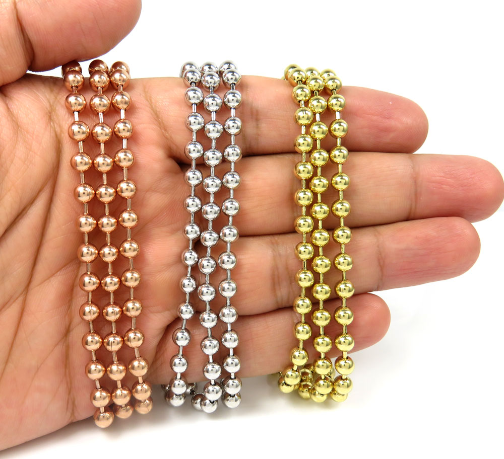 14k white rose or yellow gold smooth ball link chain 20-30 inches 5mm - Image 4