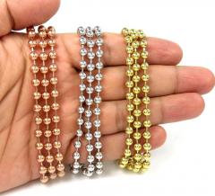 14k white rose or yellow gold smooth ball link chain 20-30 inches 5mm