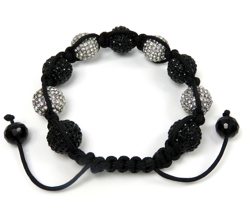 Black & white xl rhinestone macramé black bead rope bracelet 10.00ct