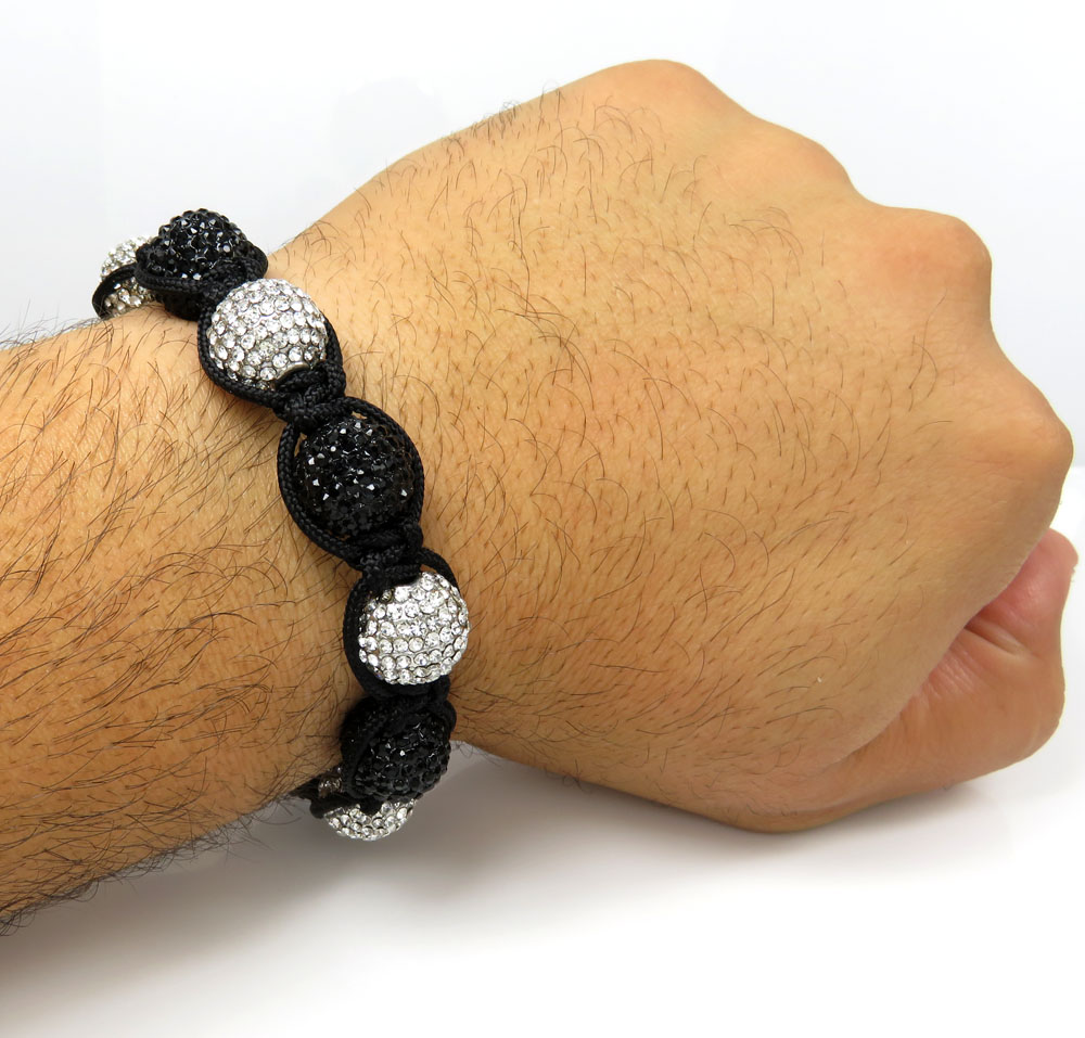 Black & white xl rhinestone macramé black bead rope bracelet 10.00ct - Image 3