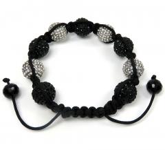 Black & white xl rhinestone macramé black bead rope bracelet 10.00ct