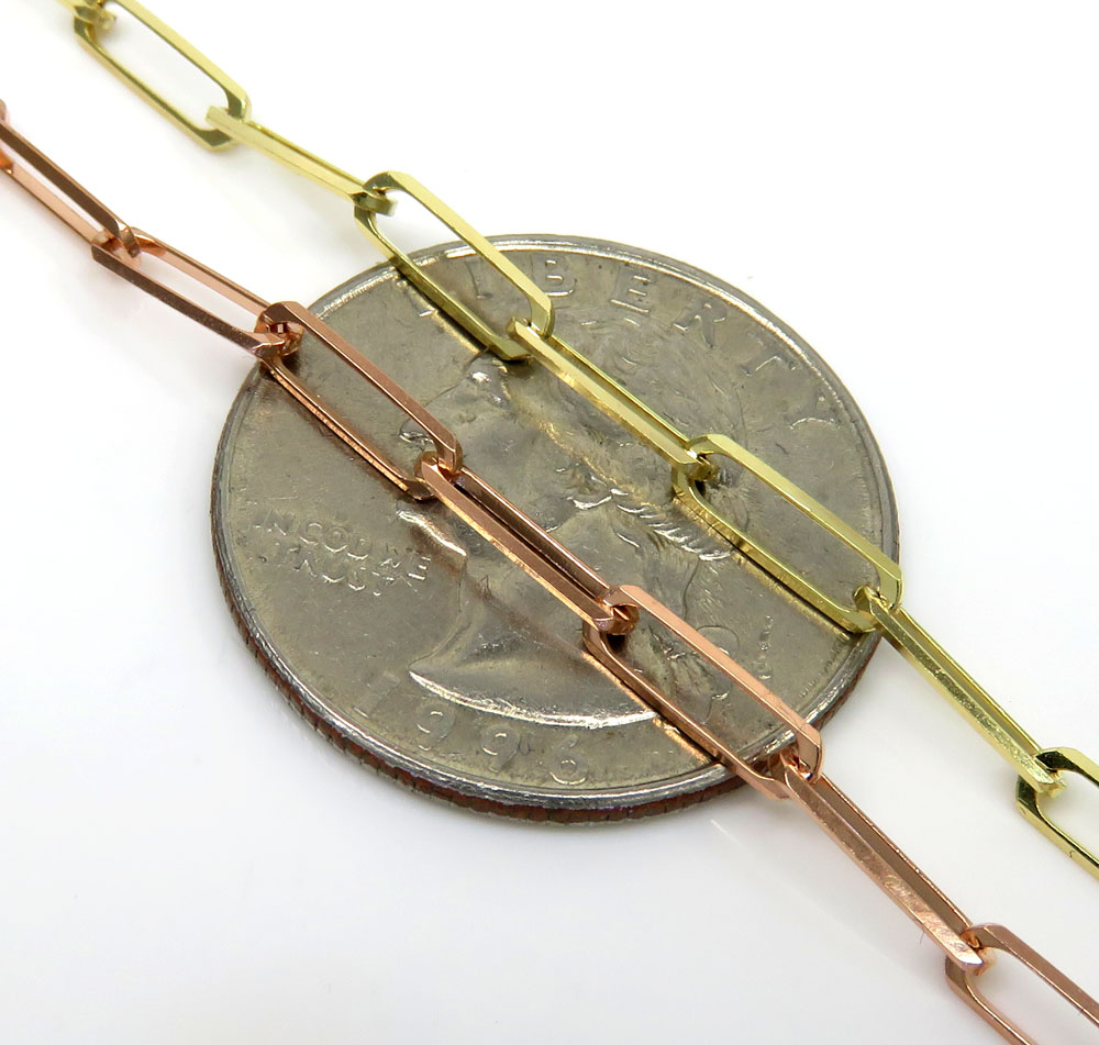 14k yellow or rose gold solid paper clip chain 16-30 inch 3mm