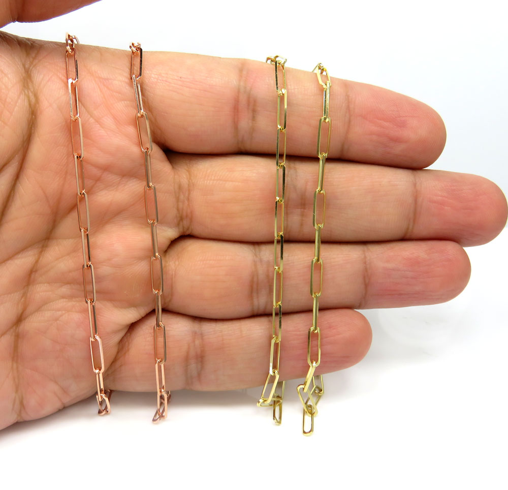 14k yellow or rose gold solid paper clip chain 16-30 inch 3mm - Image 4