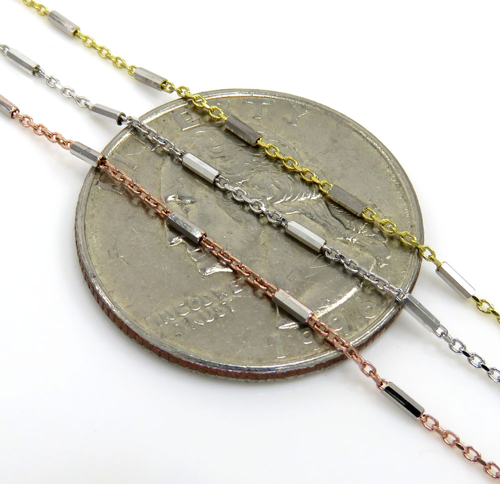 14k solid white yellow or rose gold octagon cylinder cable chain 16-20 inches 1mm - Image 2