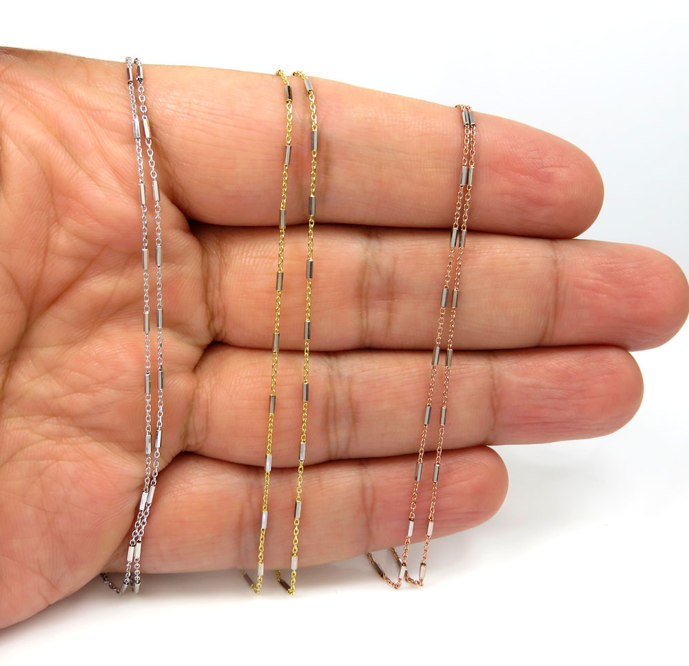 14k solid white yellow or rose gold octagon cylinder cable chain 16-20 inches 1mm - Image 4