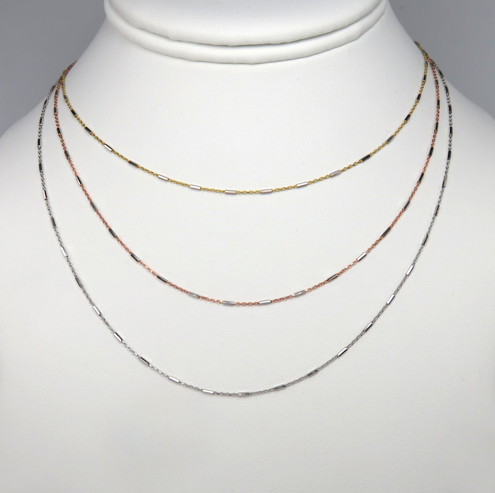 14k solid white yellow or rose gold octagon cylinder cable chain 16-20 inches 1mm - Image 5