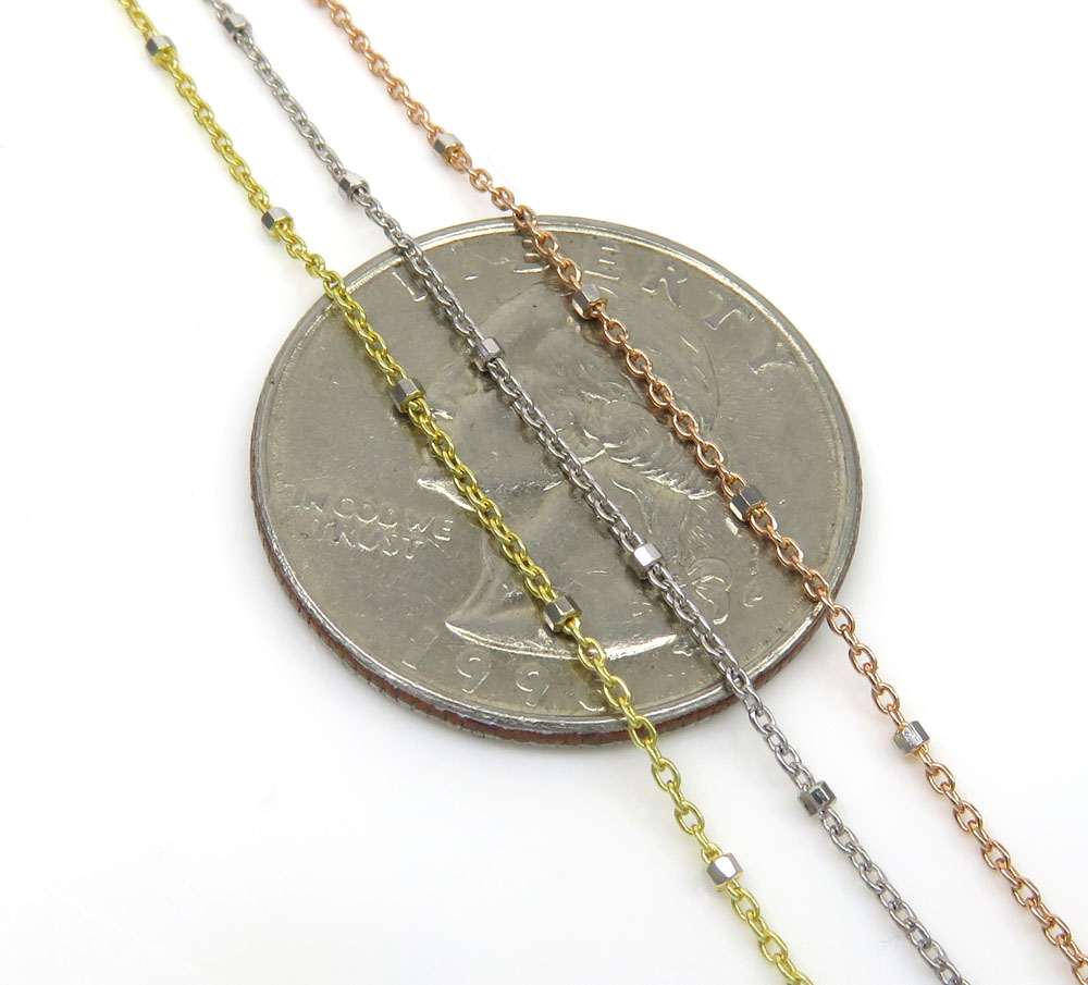 14k solid white yellow or rose gold octagon nut cable chain 16-20 inches 1mm