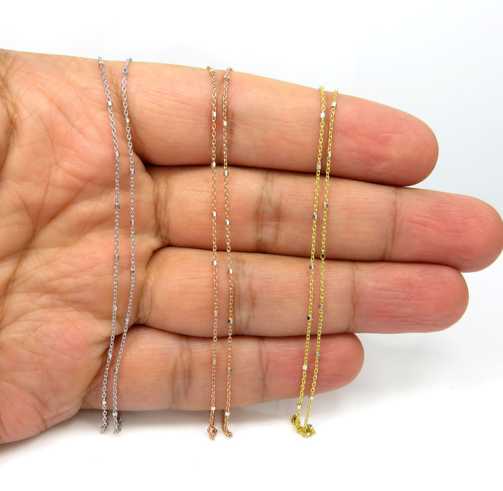 14k solid white yellow or rose gold octagon nut cable chain 16-20 inches 1mm - Image 4