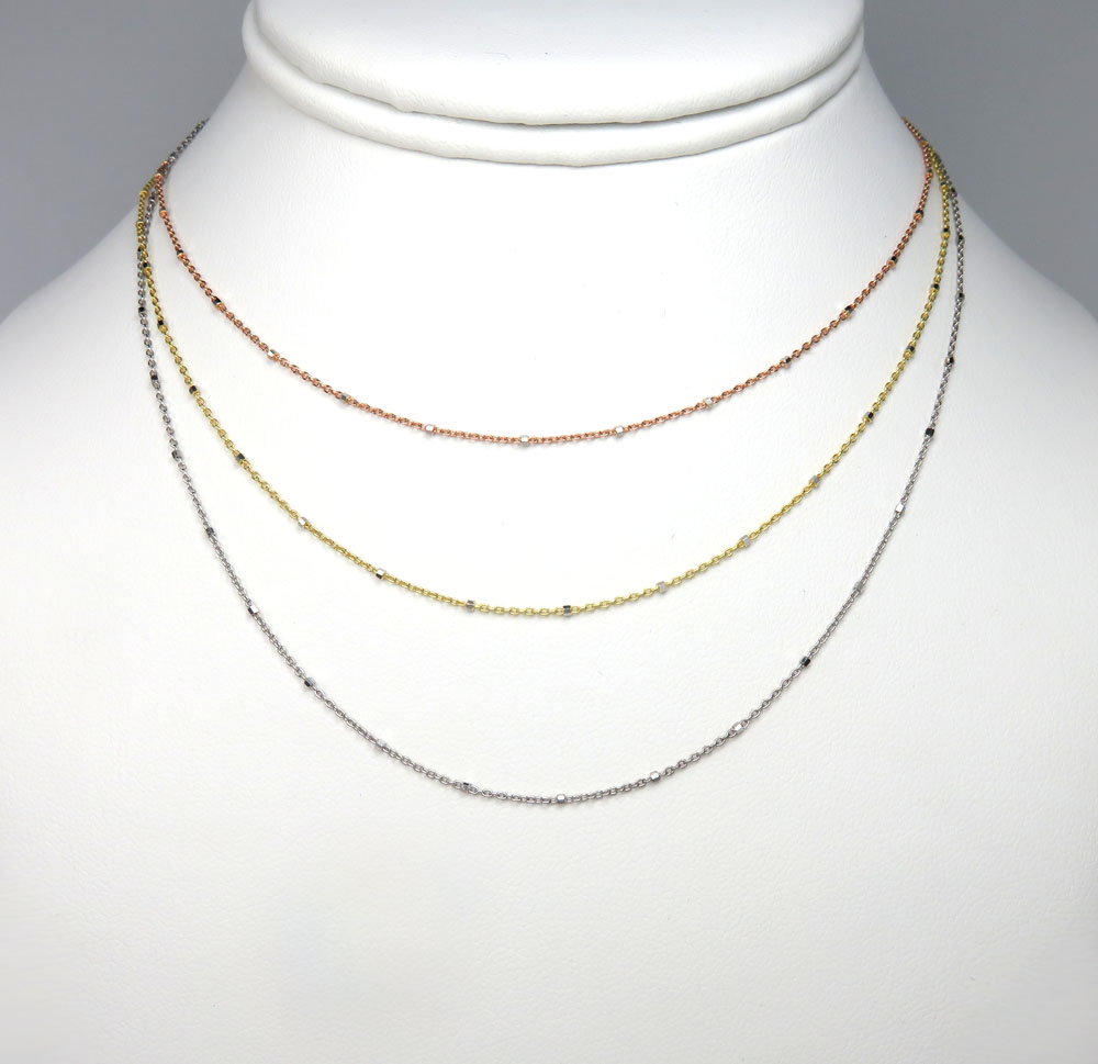 14k solid white yellow or rose gold octagon nut cable chain 16-20 inches 1mm