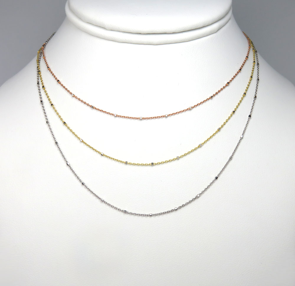 14k solid white yellow or rose gold octagon nut cable chain 16-20 inches 1mm