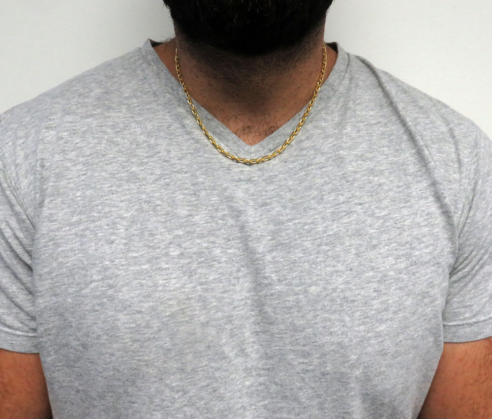 14k yellow gold solid flat edge cable link chain 20-22 inches 3.80mm 