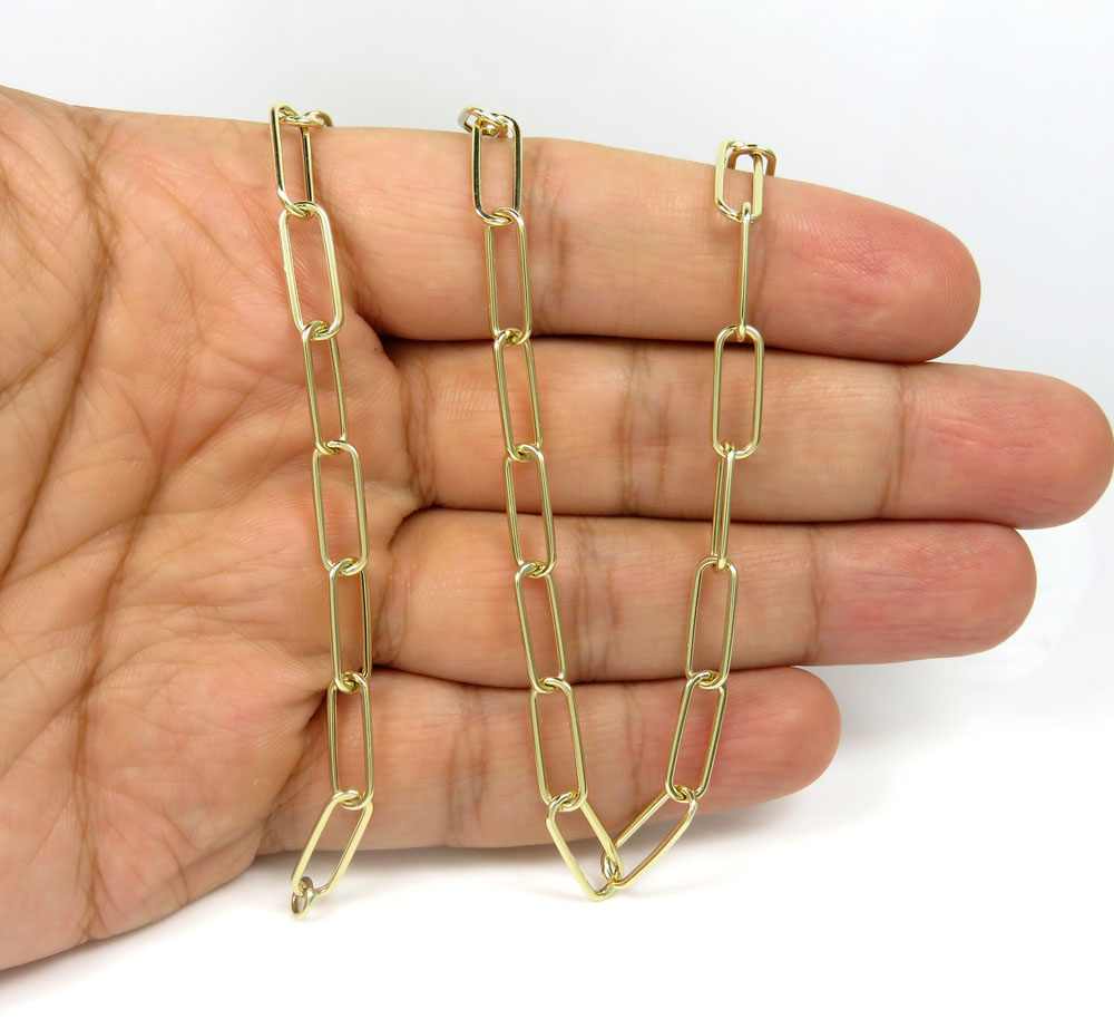 14k yellow gold hollow paper clip chain 16-30 inch 5.50mm