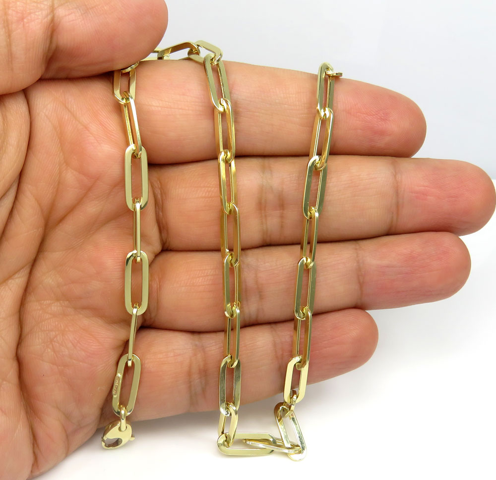 14k yellow gold hollow paper clip chain 16-30 inch 5.50mm