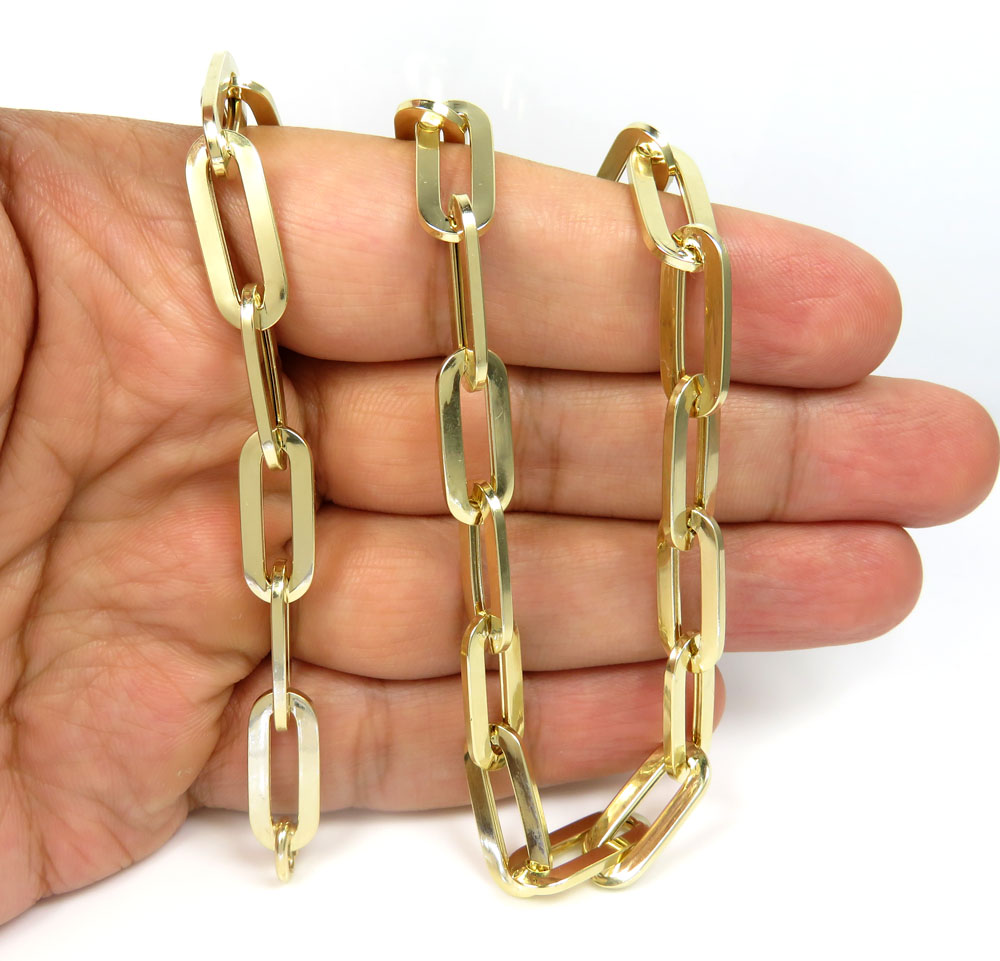 14k yellow gold hollow xl paper clip chain 18-30 inch 8mm