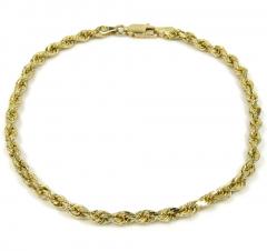 14k yellow or white gold solid diamond cut rope bracelet 8.50