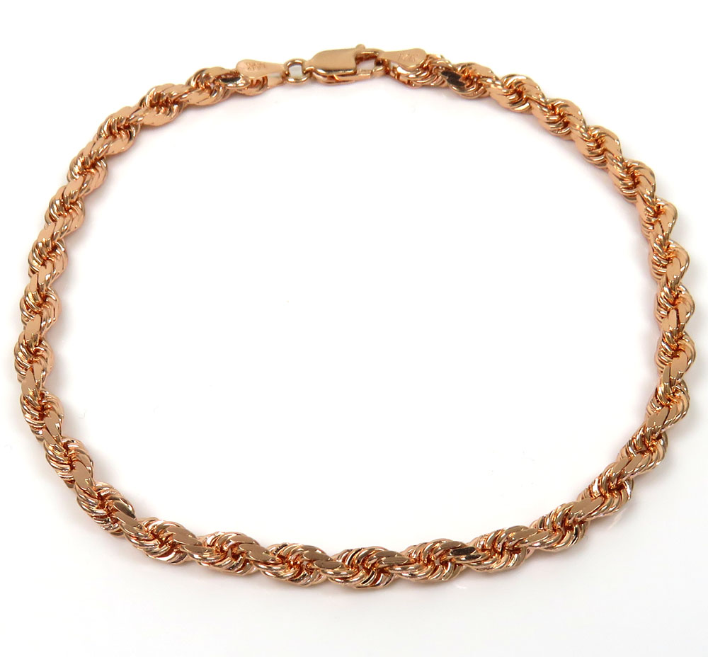 14k rose or white gold solid diamond cut rope bracelet 8 inch 4mm - Image 2