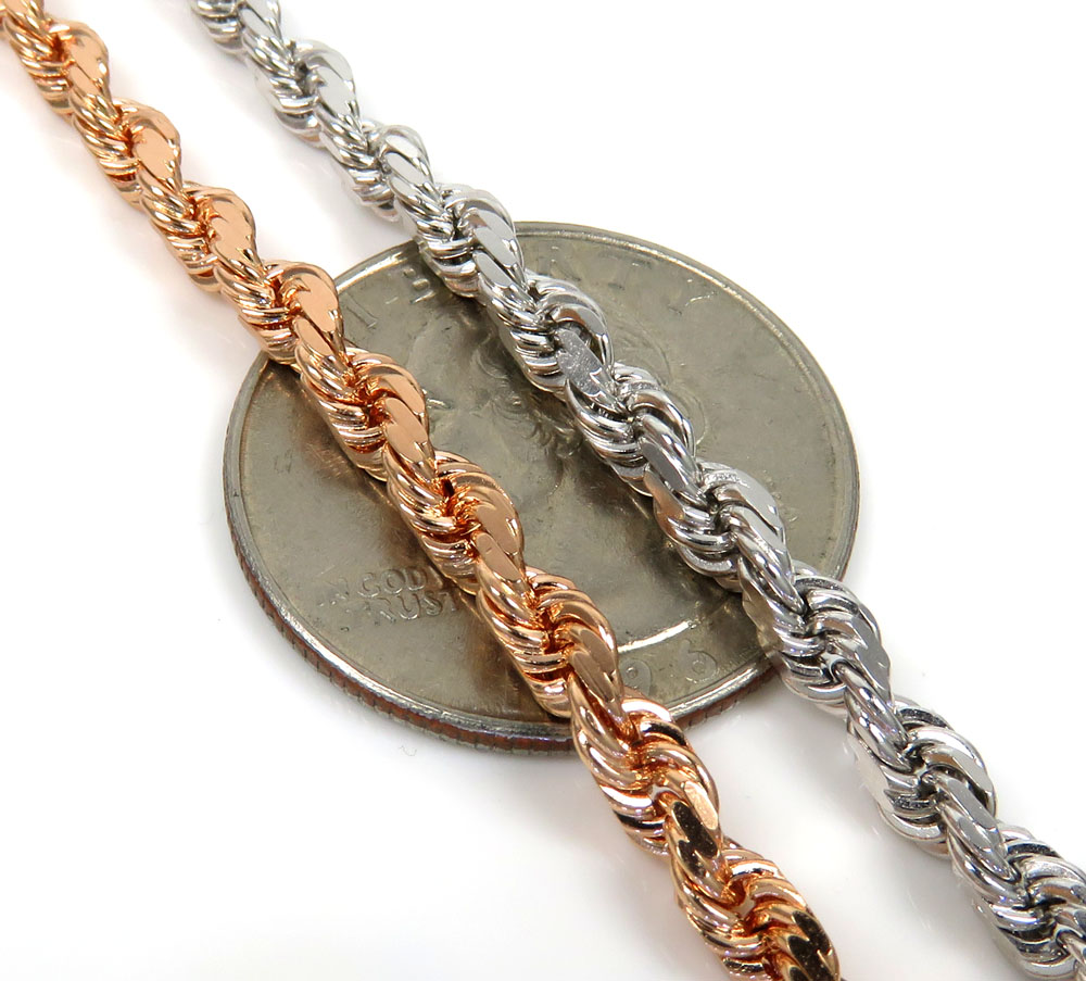 14k rose or white gold solid diamond cut rope bracelet 8 inch 4mm