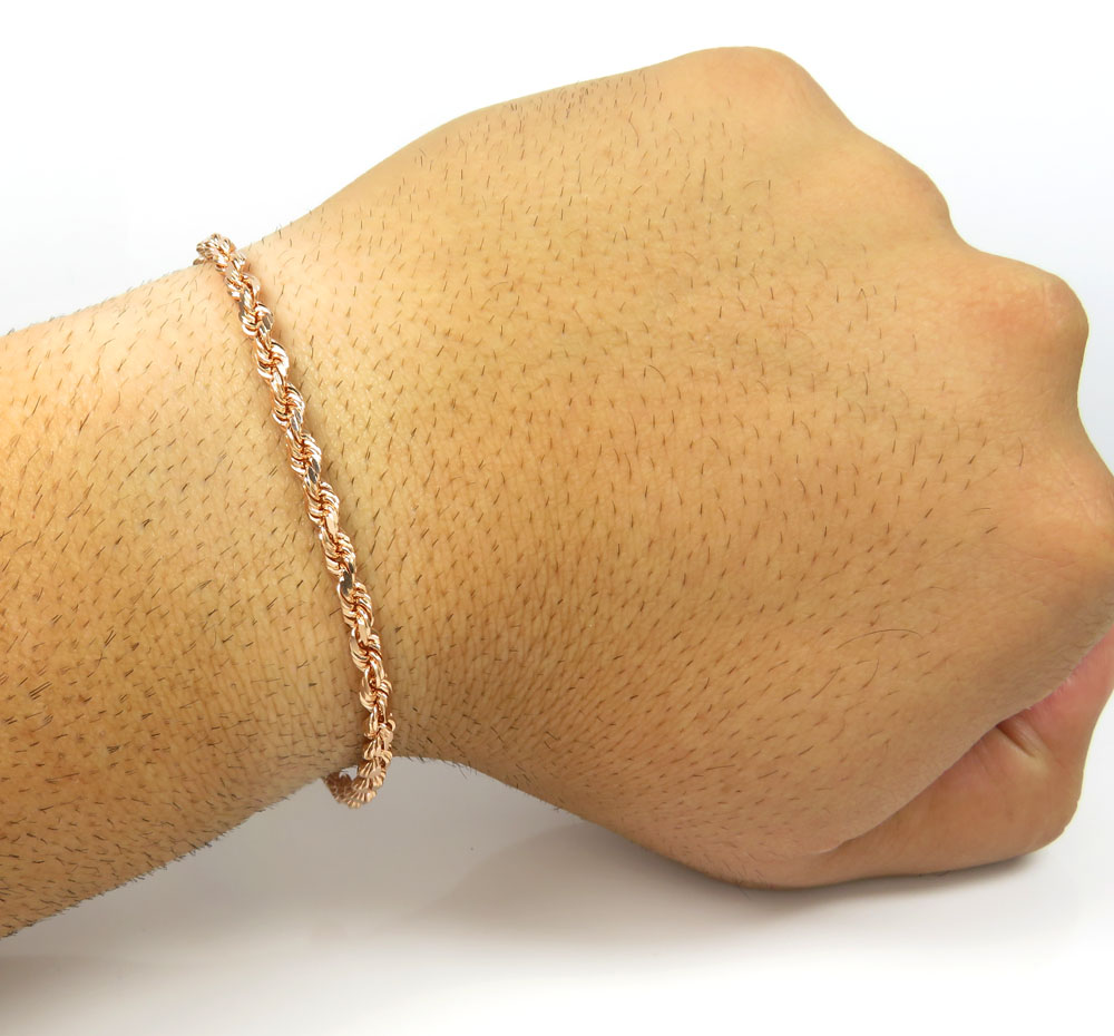 14k rose or white gold solid diamond cut rope bracelet 8 inch 4mm - Image 5