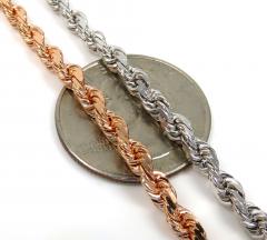 14k rose or white gold solid diamond cut rope bracelet 8 inch 4mm
