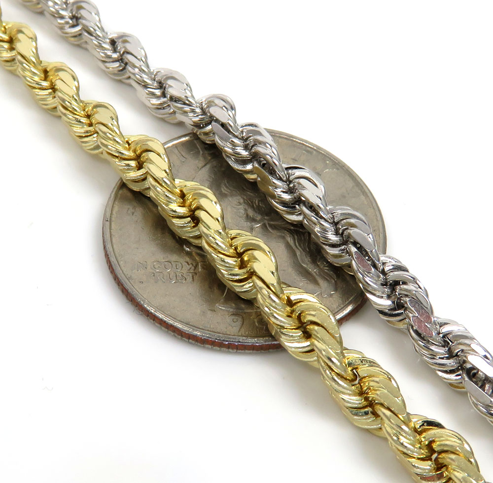 14k yellow or white gold solid diamond cut rope bracelet 8 inch 4.50mm - Image 2