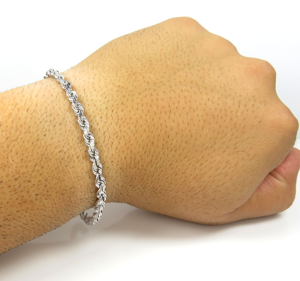 14k yellow or white gold solid diamond cut rope bracelet 8 inch 4.50mm - Image 4