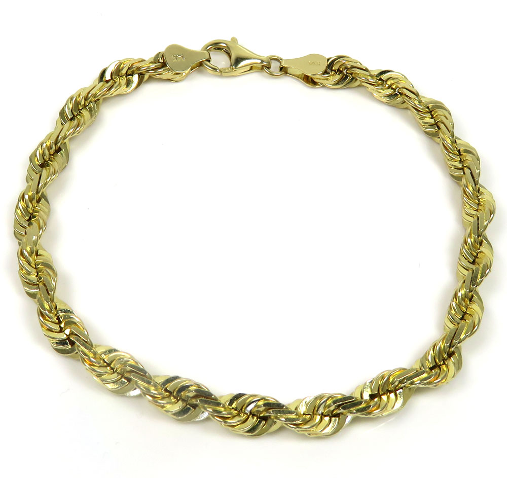 14k yellow or white gold solid diamond cut rope bracelet 8.50 inch 5mm - Image 2