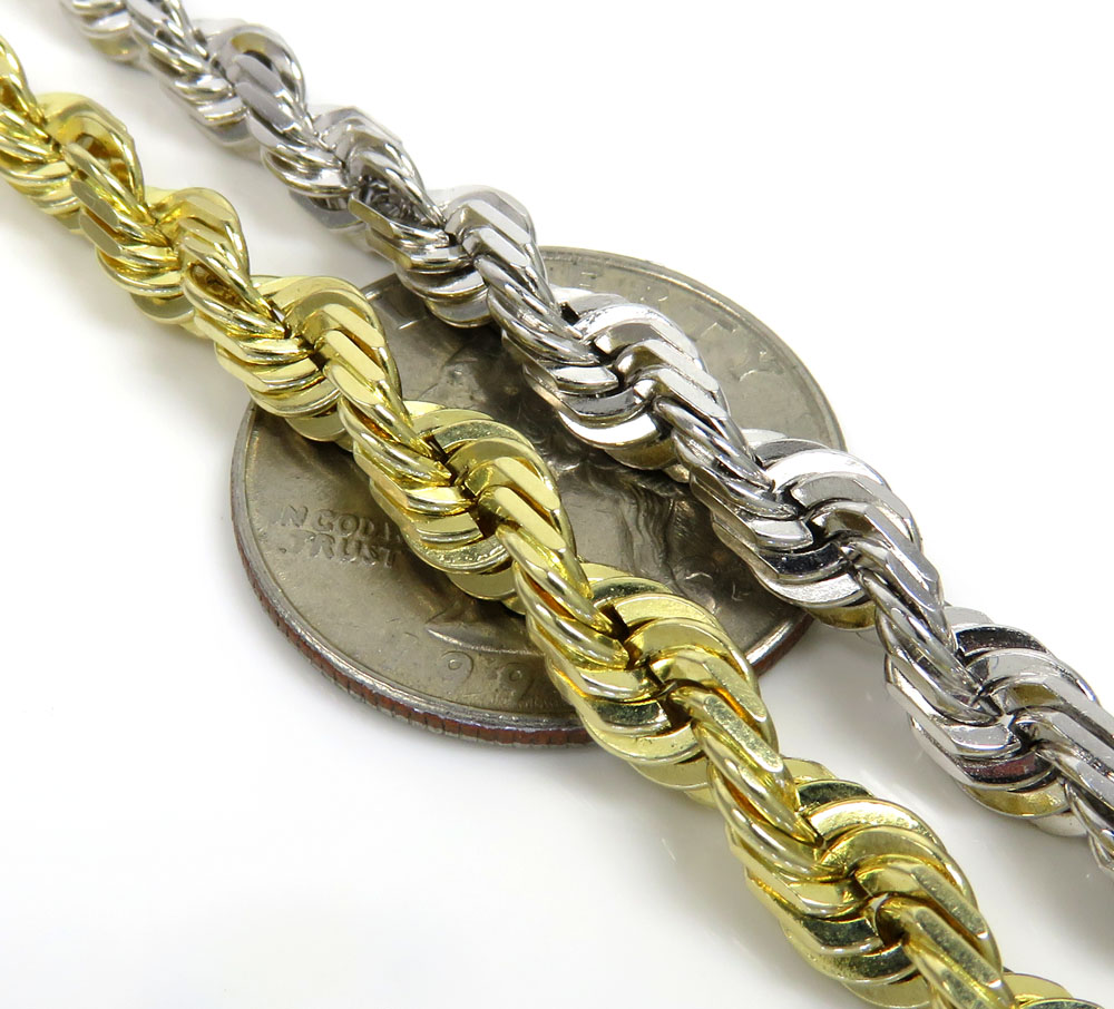 14k yellow or white gold solid diamond cut rope bracelet 8.50 inch 5mm - Image 3