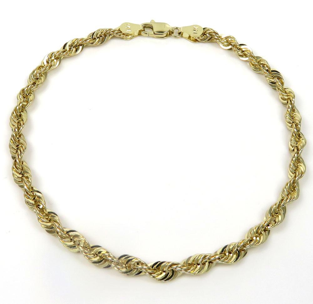 14k yellow gold solid rope bracelet 8.50 inch 4mm