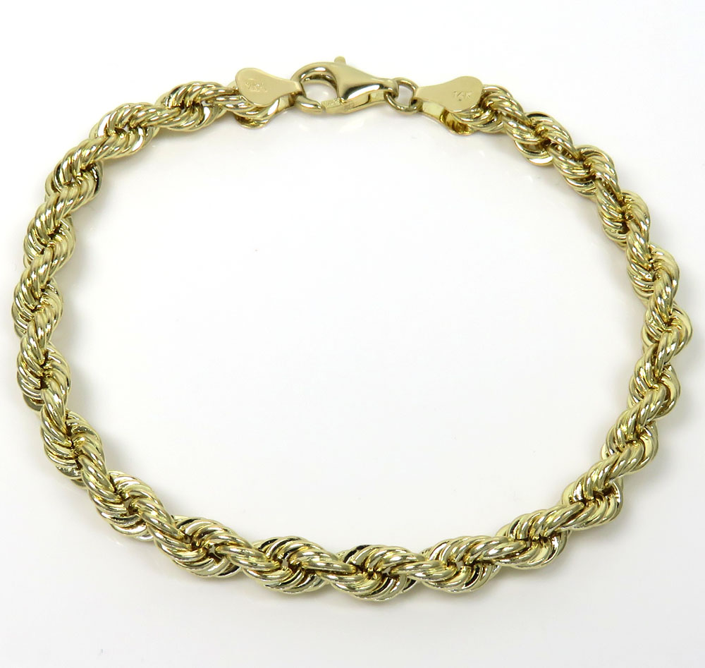 14k yellow gold hollow rope bracelet 8.50 inches 5mm