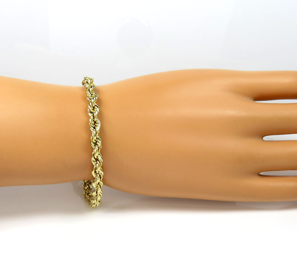 14k yellow gold hollow rope bracelet 8.50 inches 5mm - Image 5