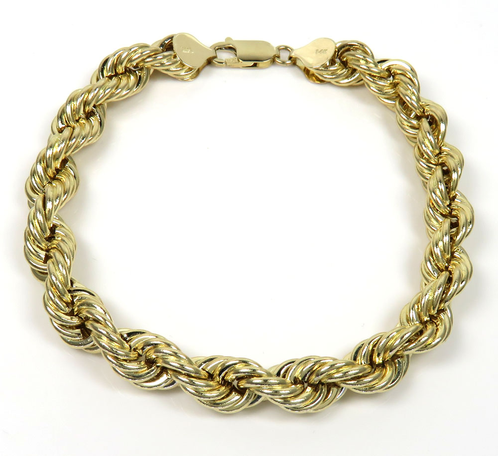 14k yellow gold xl hollow rope bracelet 8.50 inches 8.50mm - Image 2