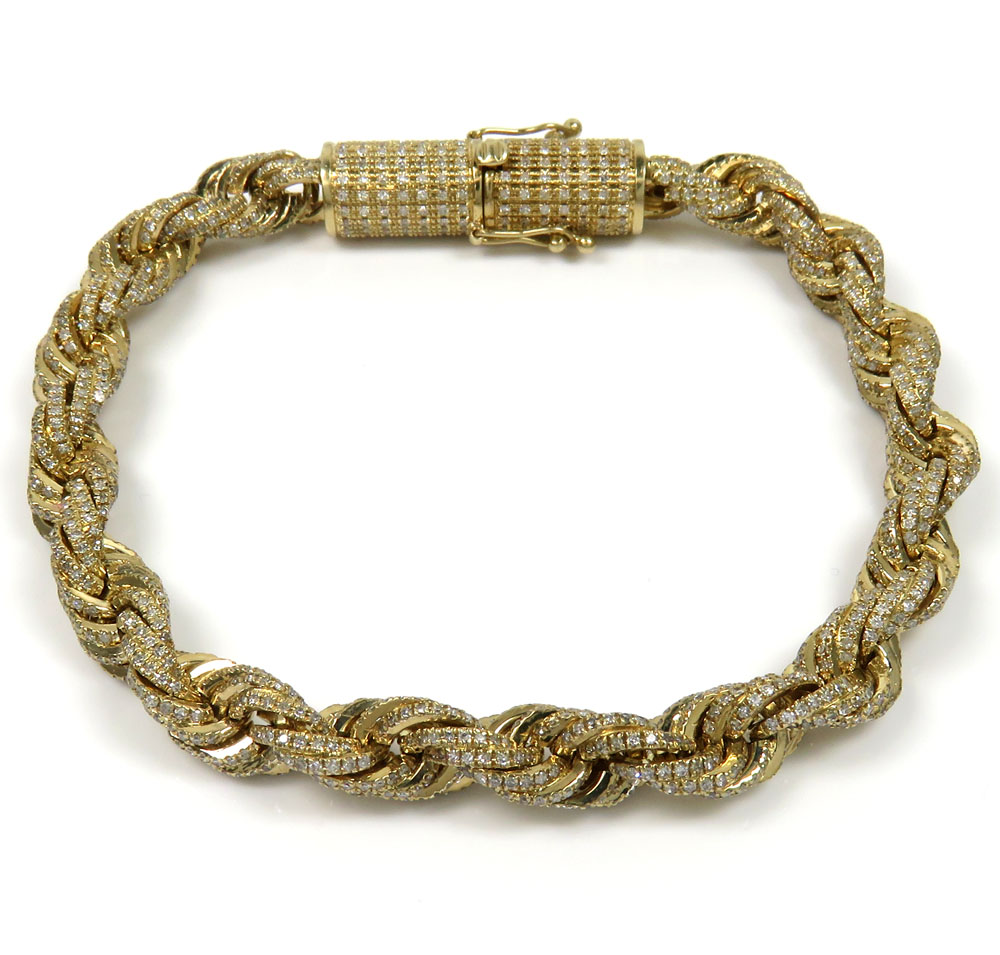 10k yellow gold 360 fully iced out solid rope bracelet 8.25 inch 5.86ct - Image 2