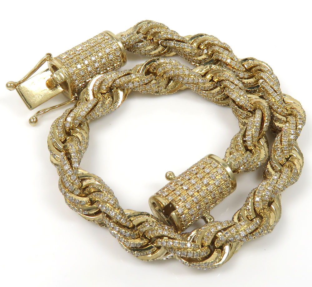 10k yellow gold 360 fully iced out  solid rope bracelet 8.25 inch 5.86ct