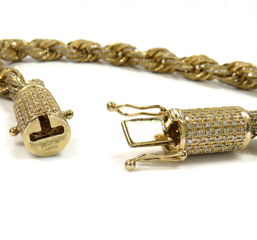 10k yellow gold 360 fully iced out  solid rope bracelet 8.25 inch 5.86ct