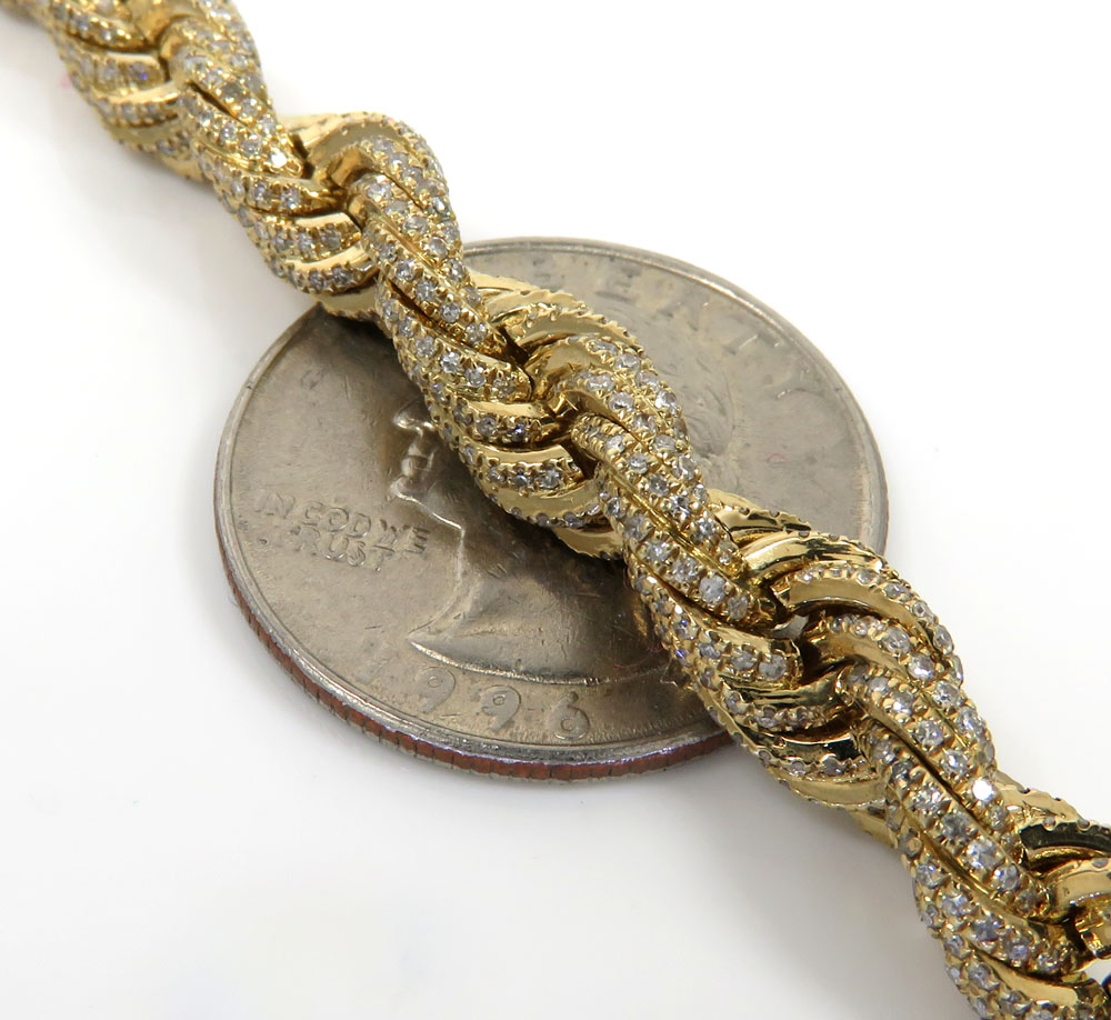 10k yellow gold 360 fully iced out  solid rope bracelet 8.25 inch 5.86ct