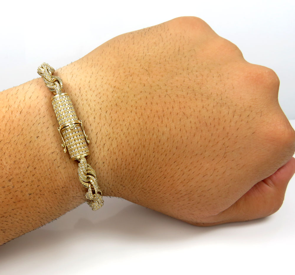 10k yellow gold 360 fully iced out  solid rope bracelet 8.25 inch 5.86ct