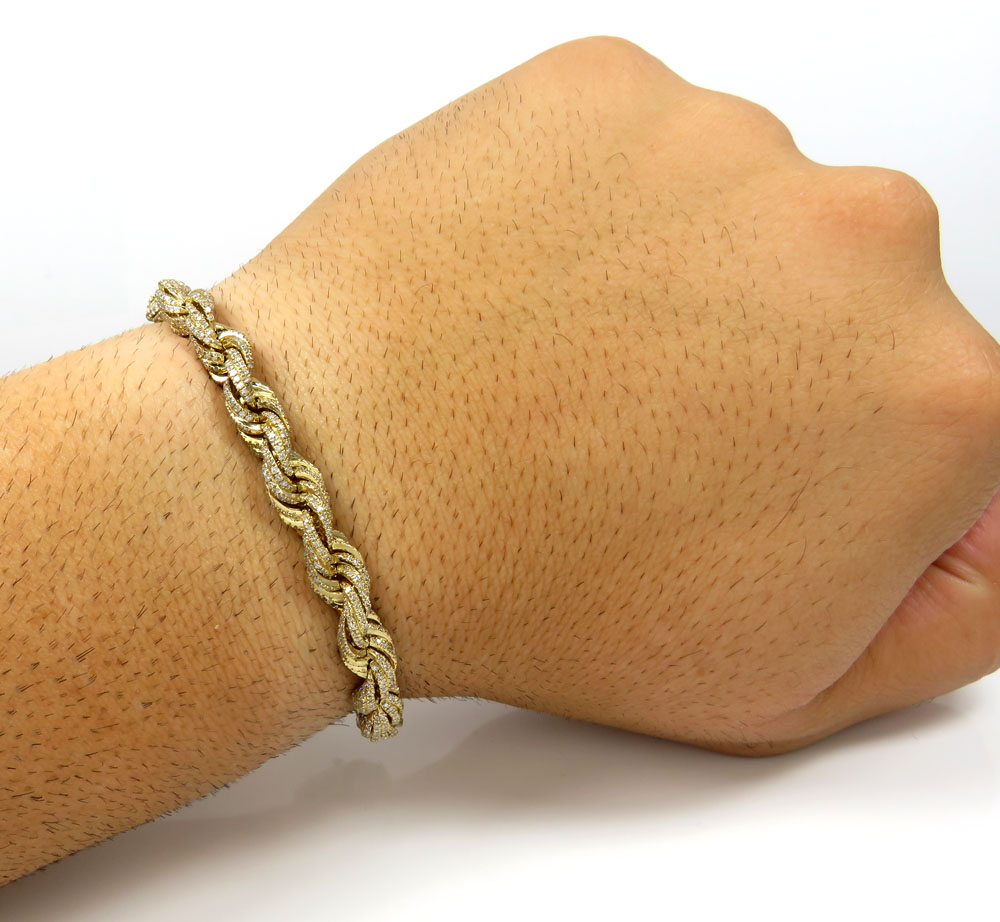 10k yellow gold 360 fully iced out  solid rope bracelet 8.25 inch 5.86ct