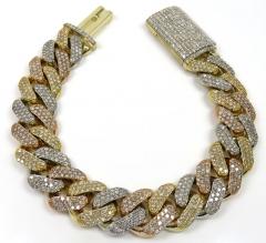 10k tri color solid  gold thick diamond miami bracelet 8.50