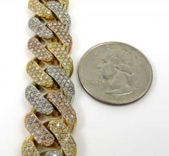 10k tri color solid  gold thick diamond miami bracelet 8.50