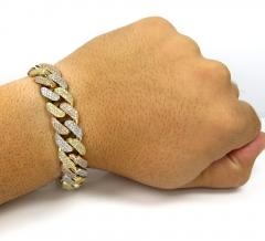 10k tri color solid  gold thick diamond miami bracelet 8.50