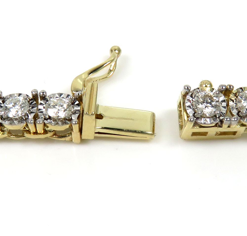14k yellow gold round 7 pointer diamond illusion tennis chain 4.50mm 8.50ct 16-30