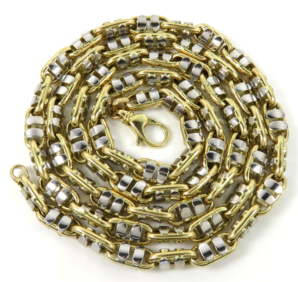 14k two tone gold fancy anchor link chain 24-30 inch 6mm