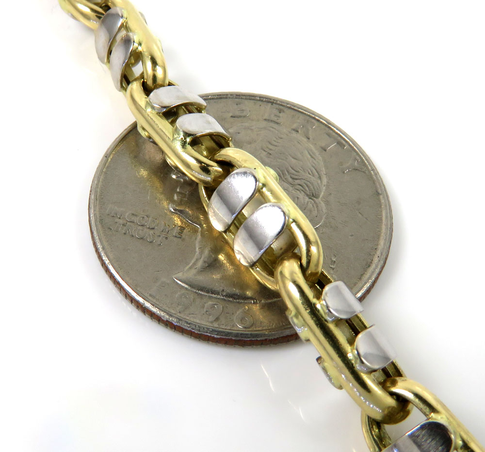 14k two tone gold fancy anchor link chain 24-30 inch 6mm