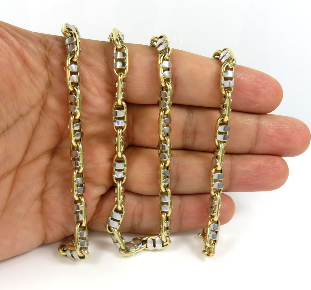 14k two tone gold fancy anchor link chain 24-30 inch 6mm