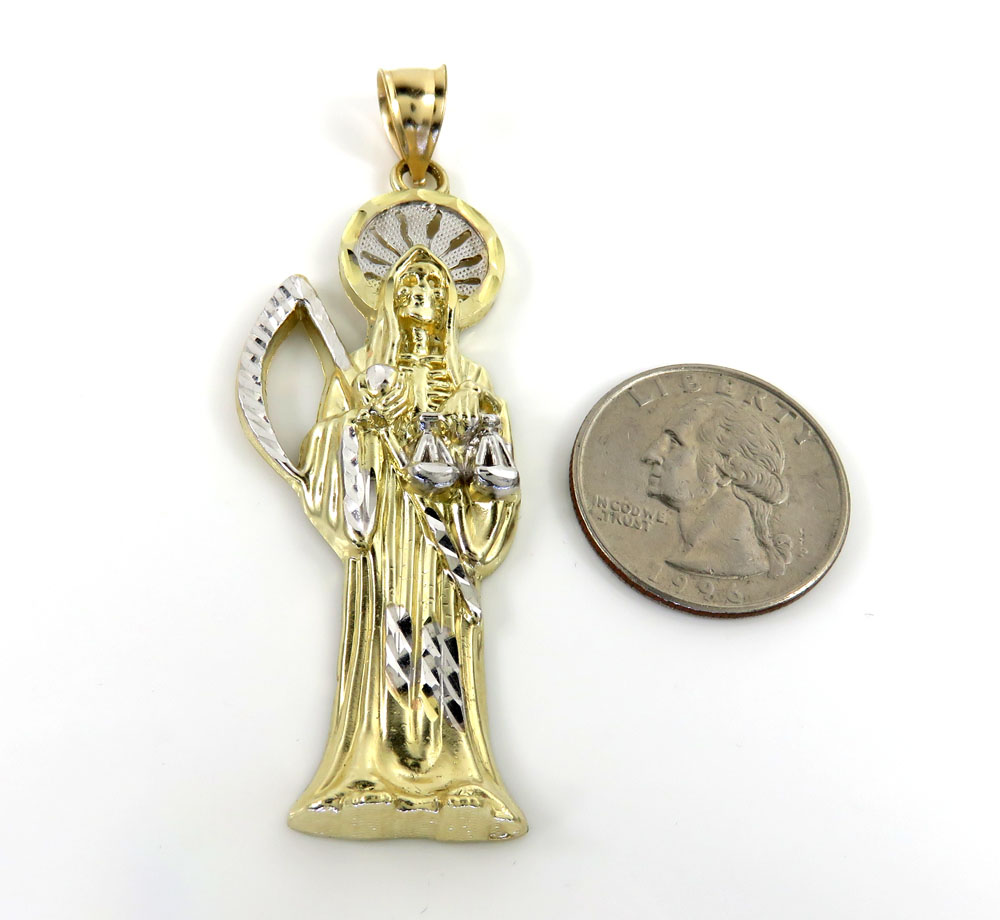 10k two tone gold halo large grim reaper pendant 