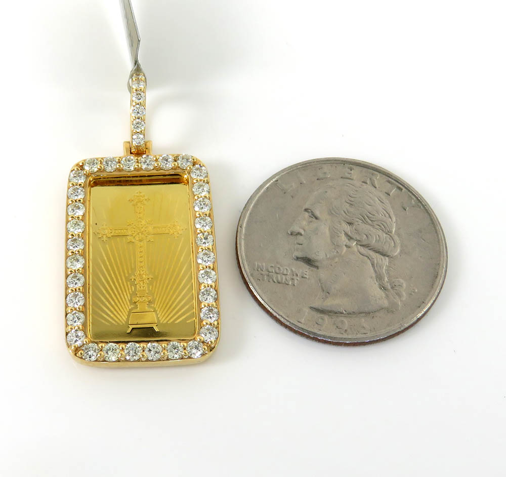 10k yellow gold diamond frame with 24k gold cross bar pendant 1.18ct