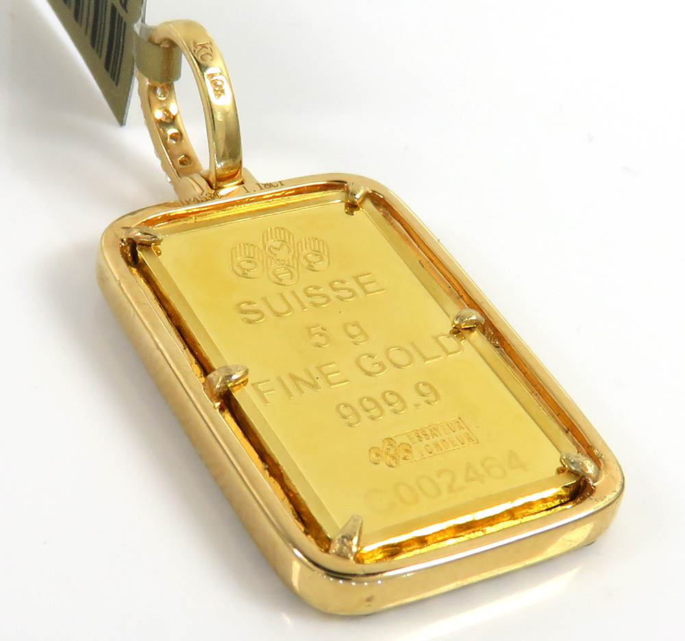 10k yellow gold diamond frame with 24k gold cross bar pendant 1.18ct